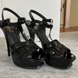 YSL Black Patent Tribute 105 Sandal